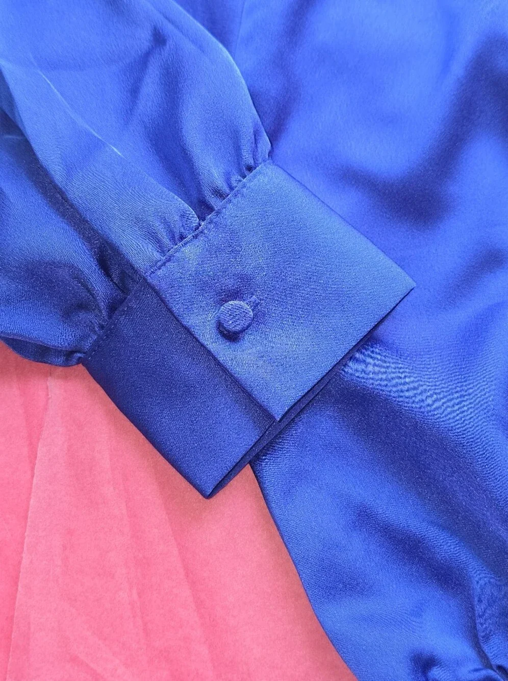 LOFT Sapphire Blue Satin Cropped Bubble Hem Long Sleeve Blouse NEW L